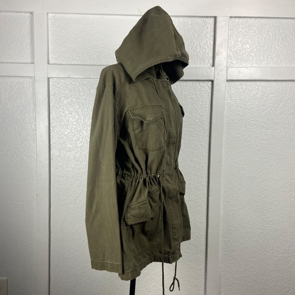 Ava & Viv Olive Utility Jacket Women’s XL Hooded 100% Cotton Anorak Coat Snap - Picture 3 of 10